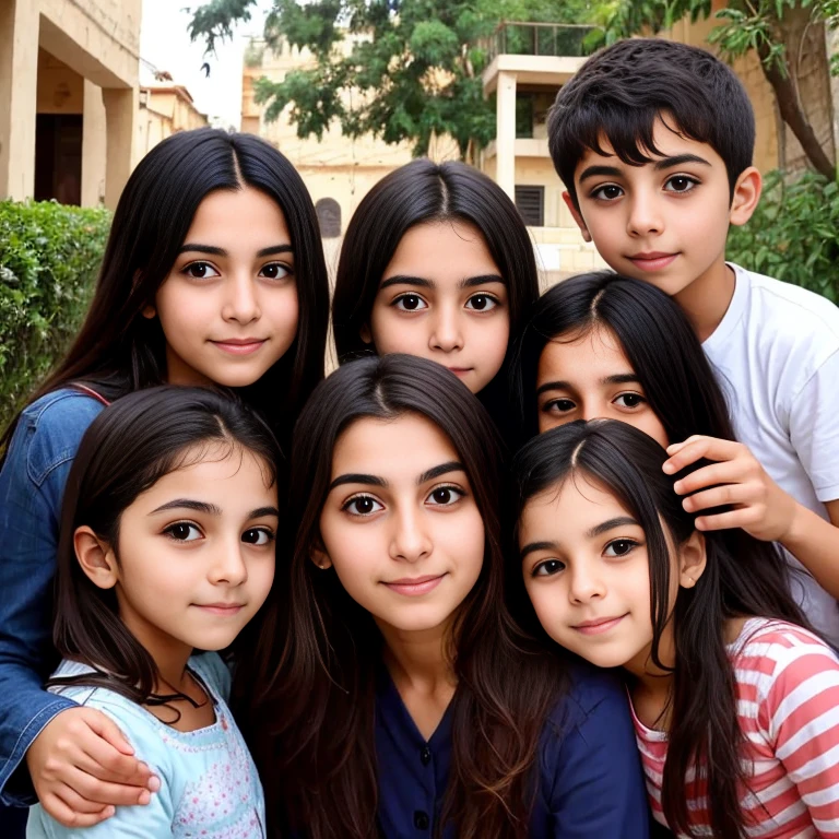 5 beautiful Lebanese children, focus on face