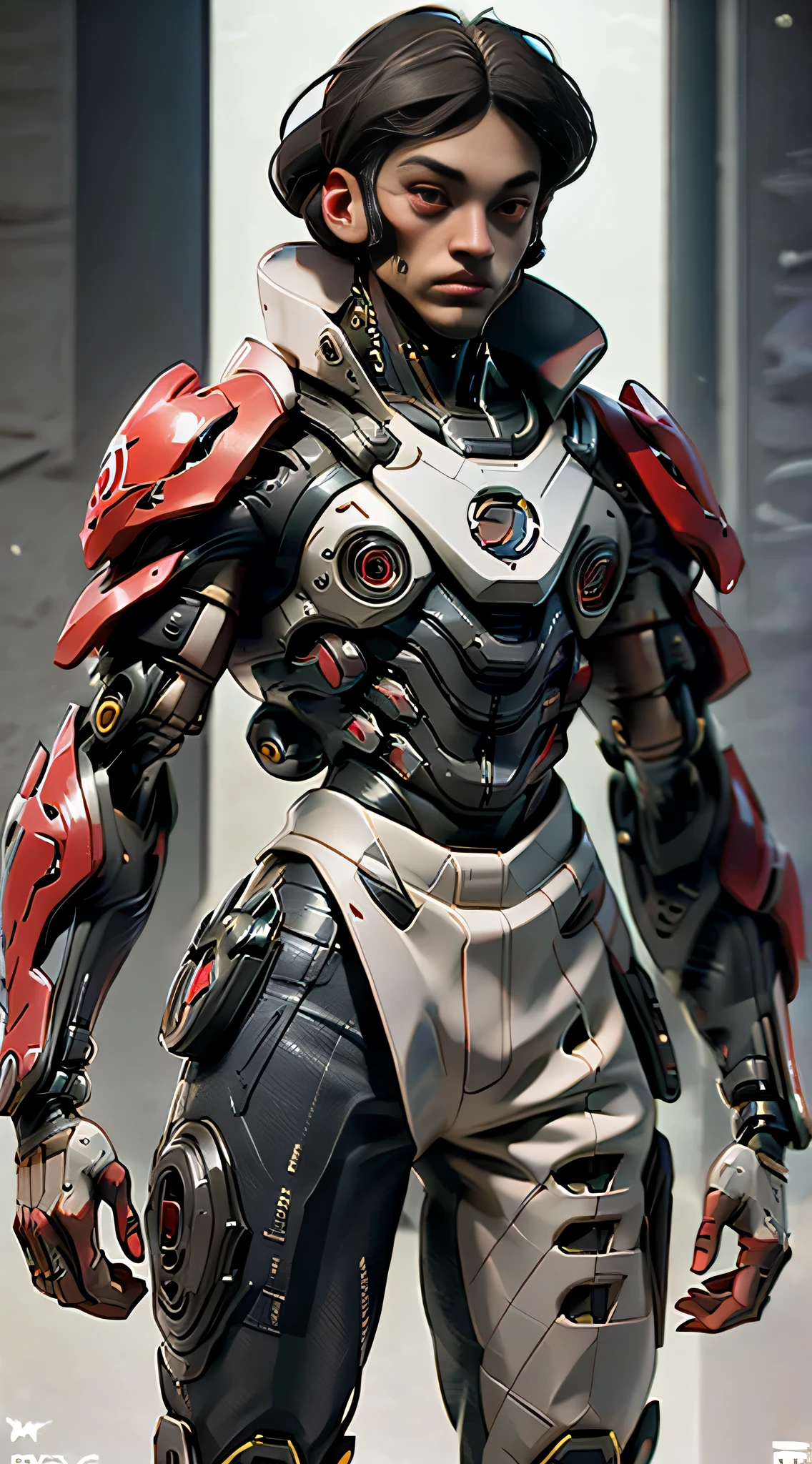 A red-eyed man wearing hip-hop outfits with transparent glass cybernetic implants