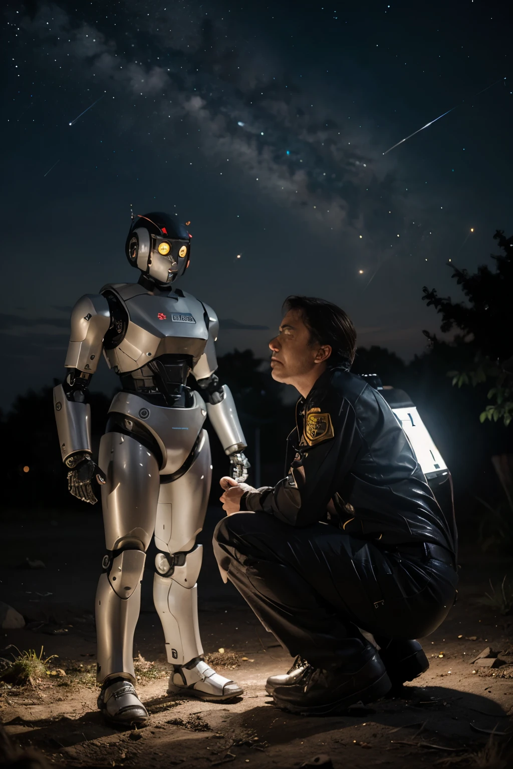dad and son robot  gazing at the stars