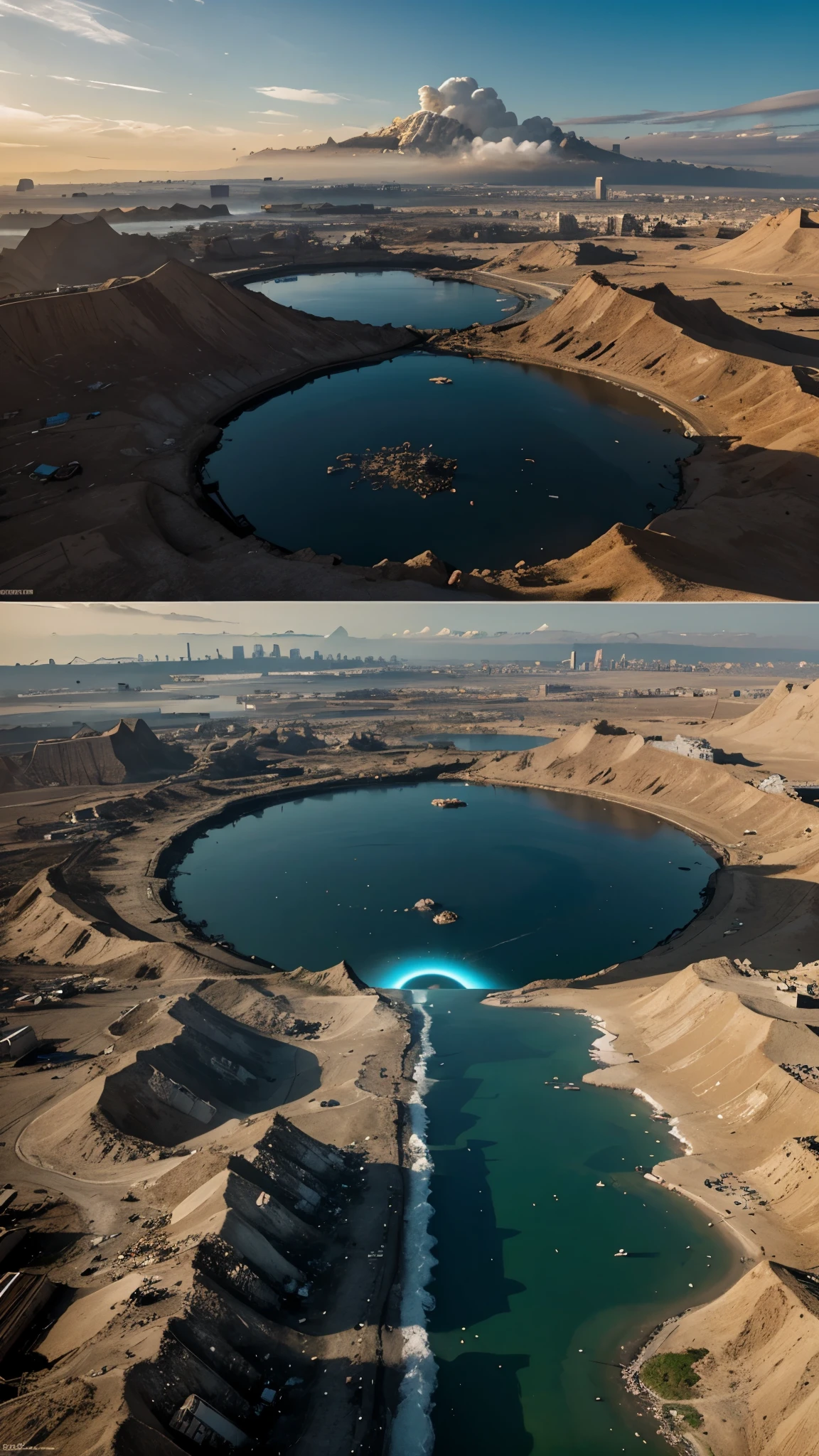 create two different images about pollution on planet earth