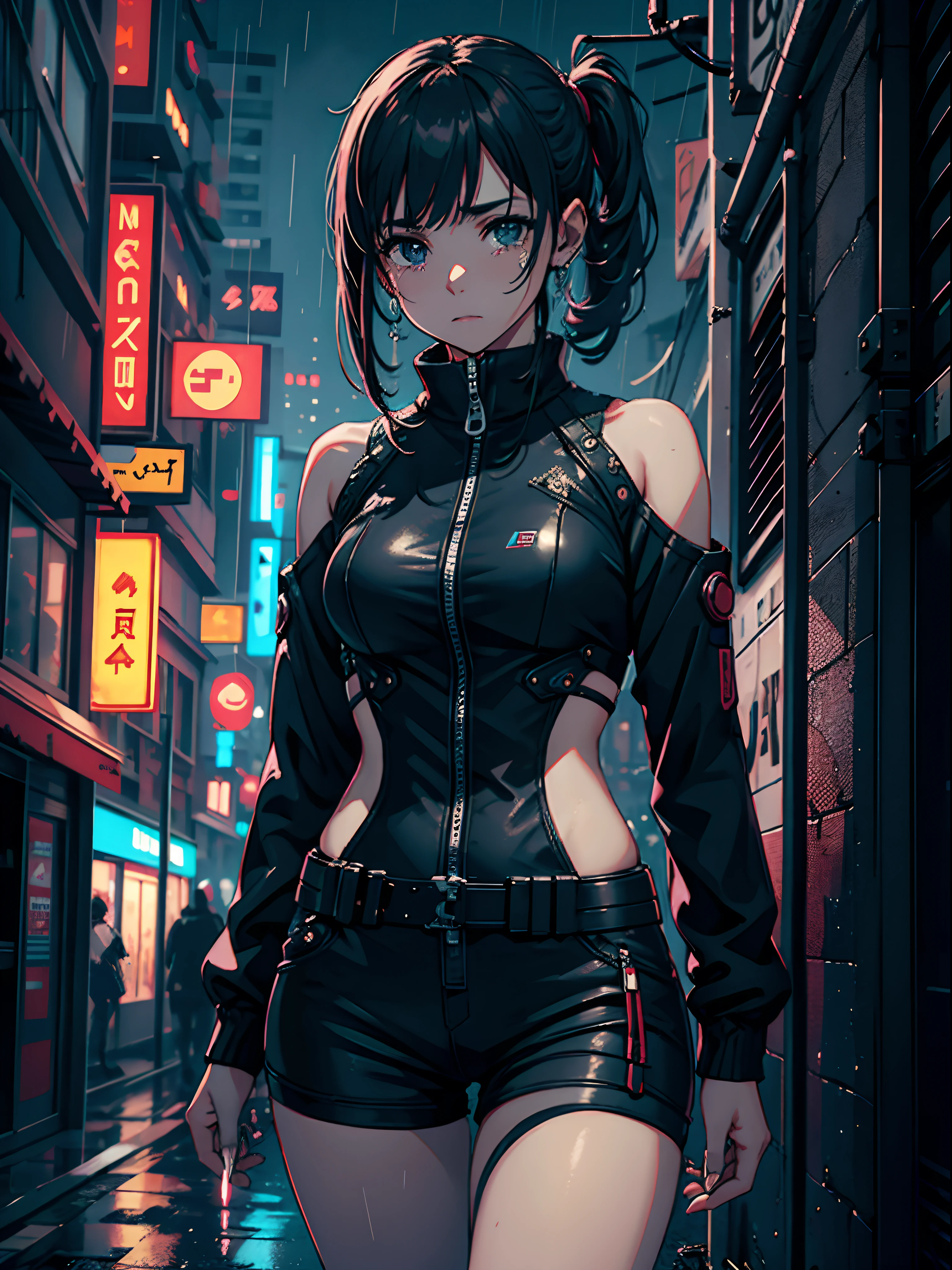 cyberpunk triste,chorar,darkeness,Rain sky,。.。.。.。.。.。.。.。.。.。.。.。.。.。.。.。.。.。.。.。.。.。.。.。...3d,Upscale,Hard disk,Loira Curta,is crying,de costas viradas