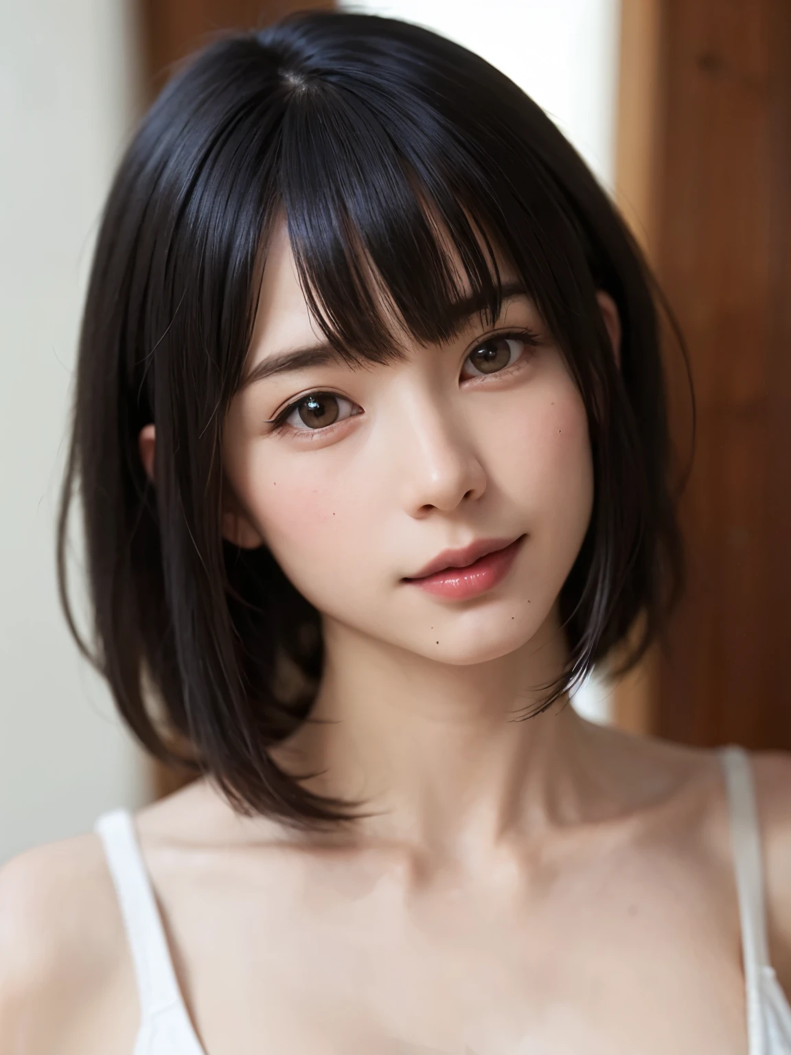 1 girl、highest quality、Realistic、alone、Written boundary depth、Natural soft light、Daytime、charm、Beautiful Face、Cleanliness、Pure Face、White skin、cute、Bob Hair、short hair、bright hazel eyes:1.6、Beautiful Lips、美しいLong neck、Beautiful décolletage、bangs、Beach、Light of the sun、Nedium Breast Body Esbian、((黄金比のBeautiful Face、 対称性のあるBeautiful Face、Dutch Angle Shot、Elevation))、Long neck、Show me your ears、Stick out your ears。bangsのあるきれいな短いBob Hair、smile with your mouth closed、Perfect hands指、Perfect hands、Perfect body、Perfect Face、Shine a light into your eyes、Perfect Anatomy:1.6、とてもcuteスーパーモデル:1.6、{Huge|big|Hugeな|Mega} chest, chestの谷間、smile:1.6、Very beautiful teeth:1.6