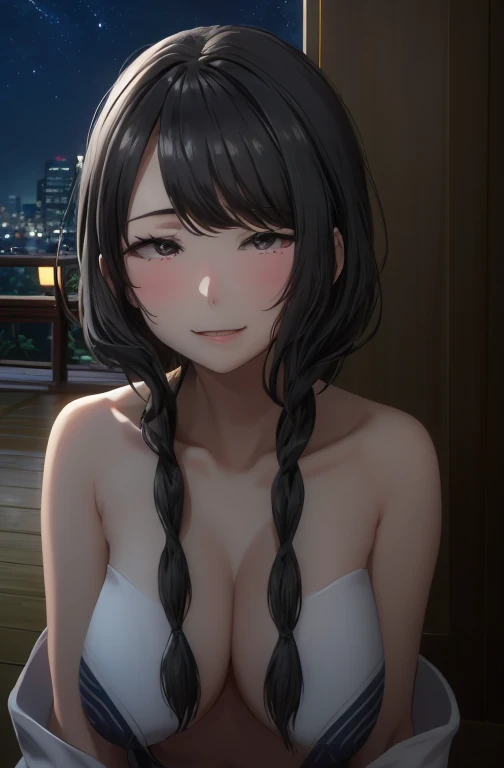 (night:1.7), East Asian architecture,
sit up straight、Not working,sit on tatami,
white_kimono,
black_hair, length_hair, hair_Pulled_return,Broke up_lips,purple_eye, Braidinging,
1 girl, manga,20 years,Mature Woman,beautiful Finger,beautiful length legs,beautiful body,beautiful Nose,beautiful character design, perfect eye, perfect face,
View audience,(Innocent_big_eye:1.0),(Light_笑face:1.0),
Official Art,Very detailed CG Unity 8k wallpaper, Perfect lighting,colorful, bright_front_face_Lighting,
(masterpiece:1.0),(Highest_quality:1.0), 超High resolution,4K,Very detailed,
photograph, 8k, High resolution, High resolution, Absurd:1.2, Kodak Portrait 400, Film Grain, blurry returnground, Bokeh:1.2, Lens flare, (Vibrant_color:1.2)
(beautiful,big_chest:1.4), (beautiful_face:1.5),(narrow_Waist),blackhair、Braiding、Elsa、From Gran、Open your mouth、Suspend drool、Drooling、suspend、Tears、(Topless:1.4)、Exposing the chest、Upper body naked、Half naked、shoulder off、