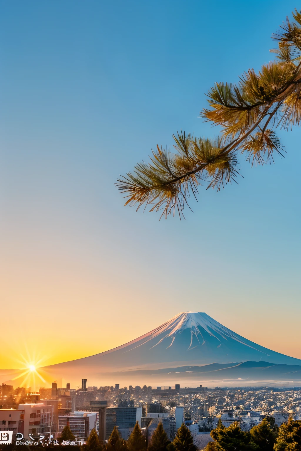 Auspicious photos suitable for the Japanese New Year'2024 s card sunrise Mt fuji New Year's pine decoration will be placed。