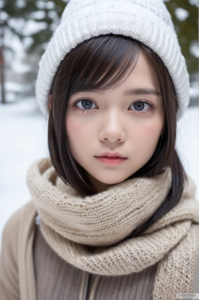 one girl, (a beauty girl, delicate girl:1.3), (13 years old:1.3),
break, Browsing Caution, (publish nudes:1.3), (scarf, Knitted hat:1.3),
break, Very fine grain definition, (Symmetrical eyes:1.3),
break, (Snow Scene:1.3),
break, Small breasts, Brown eyes, Parted bangs, Brown Hair, girl,
break, (Eyes and facial details:1.0),
break, (masterpiece, highest quality, Super detailed, Detailed face, 8k)