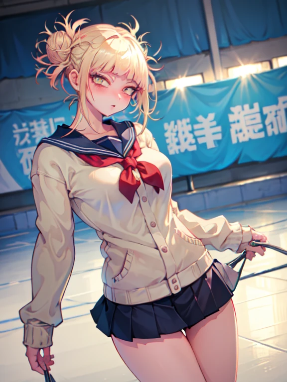 high quality,hd,16k,1girl,female figure skate athlete ,cute face, large breasts, slender body, delicate body,nice legs, sweat,light clothing, in figure skate venue,focus girl,detailed beautiful face,detailed clothes,beautiful eyes,cool,dynamic angle