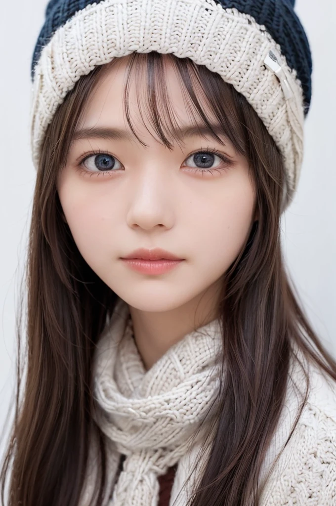 one girl, (a beauty girl, delicate girl:1.3), (13 years old:1.3),
break, (scarf, Knitted hat:1.3),
break, Very fine grain definition, (Symmetrical eyes:1.3),
break, (Snow Scene:1.3),
break, Small breasts, Brown eyes, Parted bangs, Brown Hair, girl,
break, (Eyes and facial details:1.0),
break, (masterpiece, highest quality, Super detailed, Detailed face, 8k)