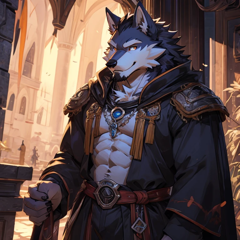 La mejor calidad en el mejor de los casos.), (obra maestra), (ultra-detallado), Sharp focus, niji, Eyes, ojos azules, Vista lateral,Stand with your arms crossed looking at the person from the side ., smile, pubis peludo, bichos_lobo_orejas de hor, pelaje blanco claro, piel gris ceniza , orejas , La parte superior del cuerpo, Humanidad (lobo), gente masculina, (lobo) joven edad., cuerpo gris, vientre blanco, kla noche costume, trees, ultra-detallado face, luz baja, la noche, la noche vibes, The tree