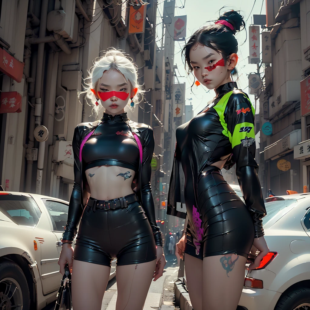 ((MaxZen)). ((((1 one young girl)), ((there is a girl in a suit posing with a demon, cgsociety and fenghua Zhong)), ((by Yang J, rossdraws 1. 0)), 🌺(( cgsociety, :: rossdraws, wlop and ross tran, wlop rossdraws, author Feng Zhu, digital painting rossdraws, sakimimichan rossdraws, ross tran and wlop)). ((With incredible details, Texture and maximum detail),(realistic)). ((Мотоцикл Harley Davidson))),(((the right motorcycle:1.7))),(((The right ratio of people and vehicles:1.6))),(bold colors and patterns, attractive accessories, Stylish and innovative hairstyles,basic moments:1.6)),((age girl,girl,Rebellious girl)),((Slim sexy girl)),(Cute little breasts), (Full body image:1.2), (Best quality genuine leather texture.), ((Five Perfect and Beautiful Fingers)), (Anatomically correct limbs and physique:1.5), (Anatomically correct perspective and occlusion..:1.5),(Female characteristics are very obvious.:1.5),(Beautiful, round and symmetrical eyes), (Correct faces0), ((detailed face:1.6)), ((add some blindfolded scenes cyberpunk cityscape, skyscraper, neon lights, led)),((complex parts:1.1), complex background)), ((Vibrant and vibrant color scheme)),((dynamic perspective dynamic combination)),((cyberpunk style,Dressed in Harajuku Clothing(Vic Ray)).