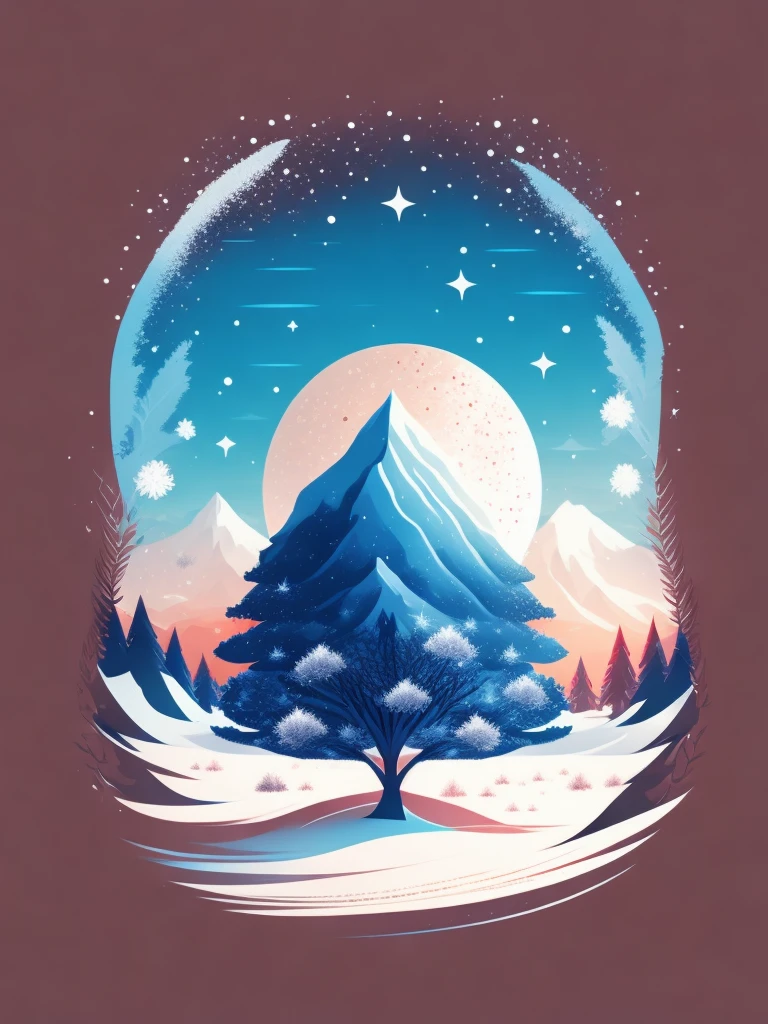a spruice tree in a winter landscape, tshirt design, rzminjourney, vector-art