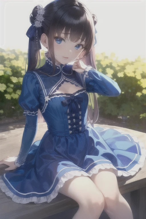 (masterpiece, highest quality,), One Girl, Alone in a blue dress、、blue eyes、Seductive pose、Outdoor