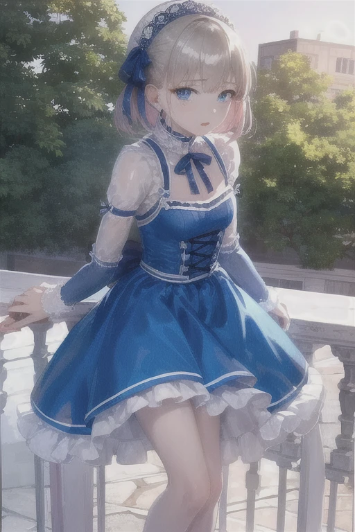 (masterpiece, highest quality,), One Girl, Alone in a blue dress、、blue eyes、Seductive pose、Outdoor