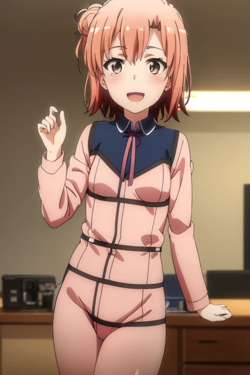 ((highest quality)), ((masterpiece)), (be familiar with), Perfect Face, indoor, Bedroom, Watching the audience,
One woman, Yuigahama Yui,
Open Mouth, Ecstatic expression, blush, smile,
Small breasts, Flat Chest, Young Girl, , , Girl,
Short Hair, Salmon-colored hair, Salmon-colored eyes, Side Pony,
Leg spread,