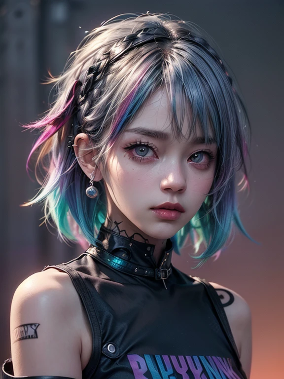 (Punk Girl:1.4), mullet hairstyle, Beautiful eyes with fine symmetry, (Colorful gradient hair:1.5), (Intricate details:1.2), (Highly detailed face and eyes:1.2), No makeup, (dark circles:1.1), midnight aura, old City, detailed background, dynamic photo, (Delicate images), (Raw photo: 1.2), (Photorealistic: 1.6), (Highly detailed), (high resolution), (Best quality), (masterpiece)