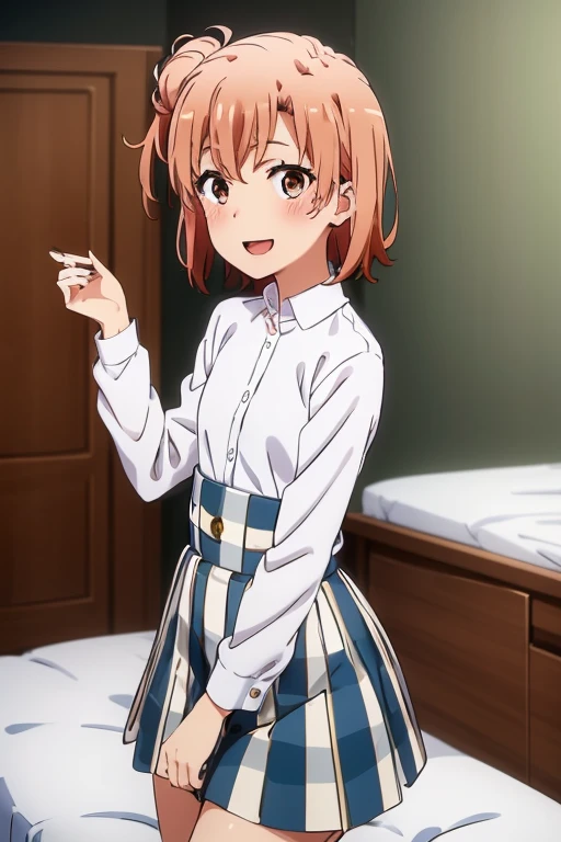 ((highest quality)), ((masterpiece)), (be familiar with), Perfect Face, indoor, Bedroom, Watching the audience,
One woman, Yuigahama Yui,
Open Mouth, Ecstatic expression, blush, smile,
Small breasts, Flat Chest, Young Girl, , , Girl,
Short Hair, Salmon-colored hair, Salmon-colored eyes, Side Pony,
Leg spread,