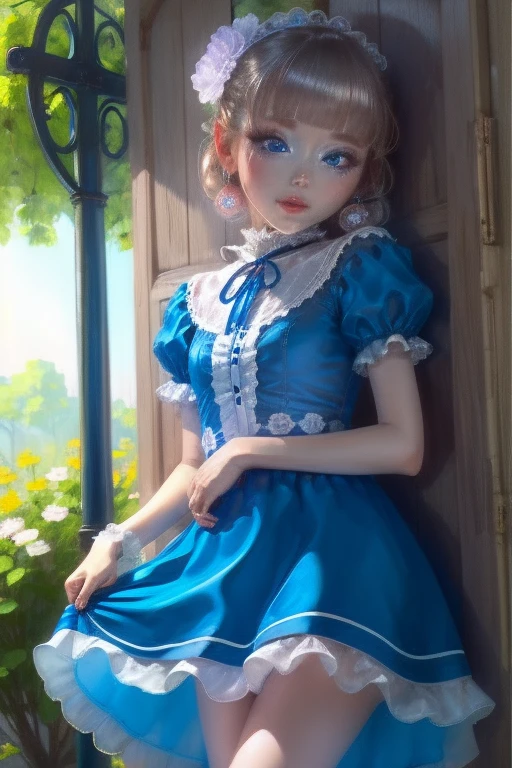 (masterpiece, highest quality,), One Girl, Alone in a blue dress、、blue eyes、Seductive pose、Outdoor