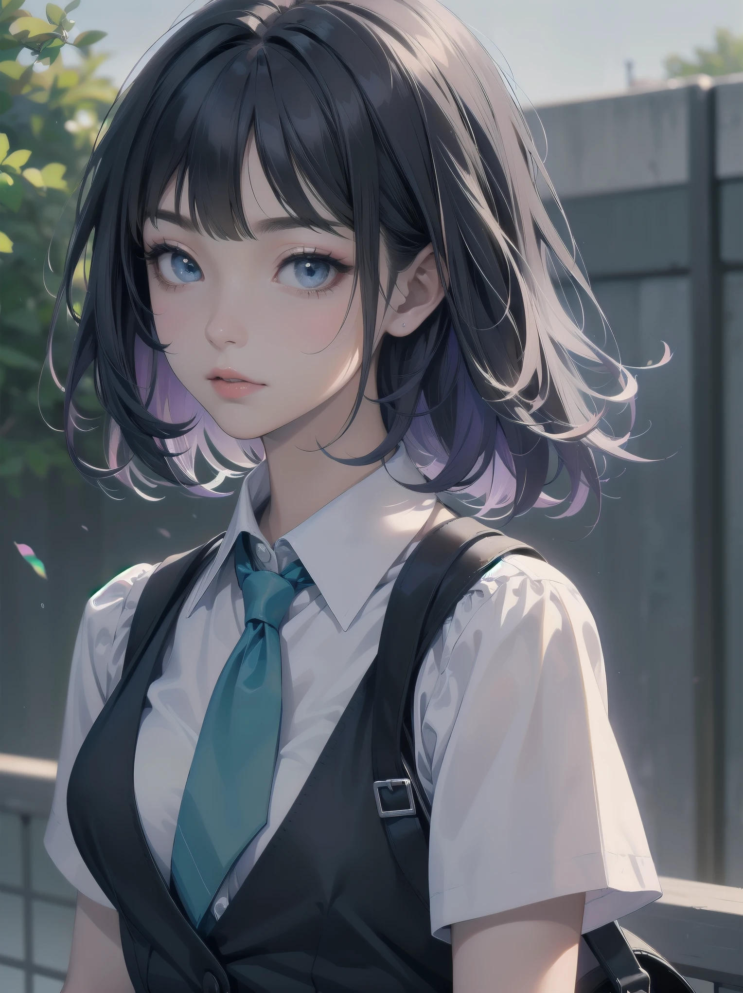 1girl,Beautiful vintage colors, Instagram (Photorealistic, High Resolution:1.4), ((Puffy Eyes)), View Audience, , Full Body (8k, RAW Photography, Best Quality, Masterpiece: 1.2), (Realistic, Photorealistic: 1.37),(Sharp Focus:1.2), Professional Lighting, Photon Mapping, Radiosity, Physically Based Rendering, (Pale Skin: 1.2),(Small:1.2), Watch Viewer, (Medium Hair:1.5), Portrait, Purple Eyes, (Sliver Hair:1.1),Bangs, (Simple Background: 1.4), Solo, Upper Body, Realistic, (Masterpiece: 1.4), (Best Quality: 1.4), (Glossy Skin), Facigirl, Makeup, Smile (Skinny, Closed Mouth, Shy: 1.3), ( standing, black stewardess uniform, necromancer: 1.1), medium bust, sexy pose, --auto
