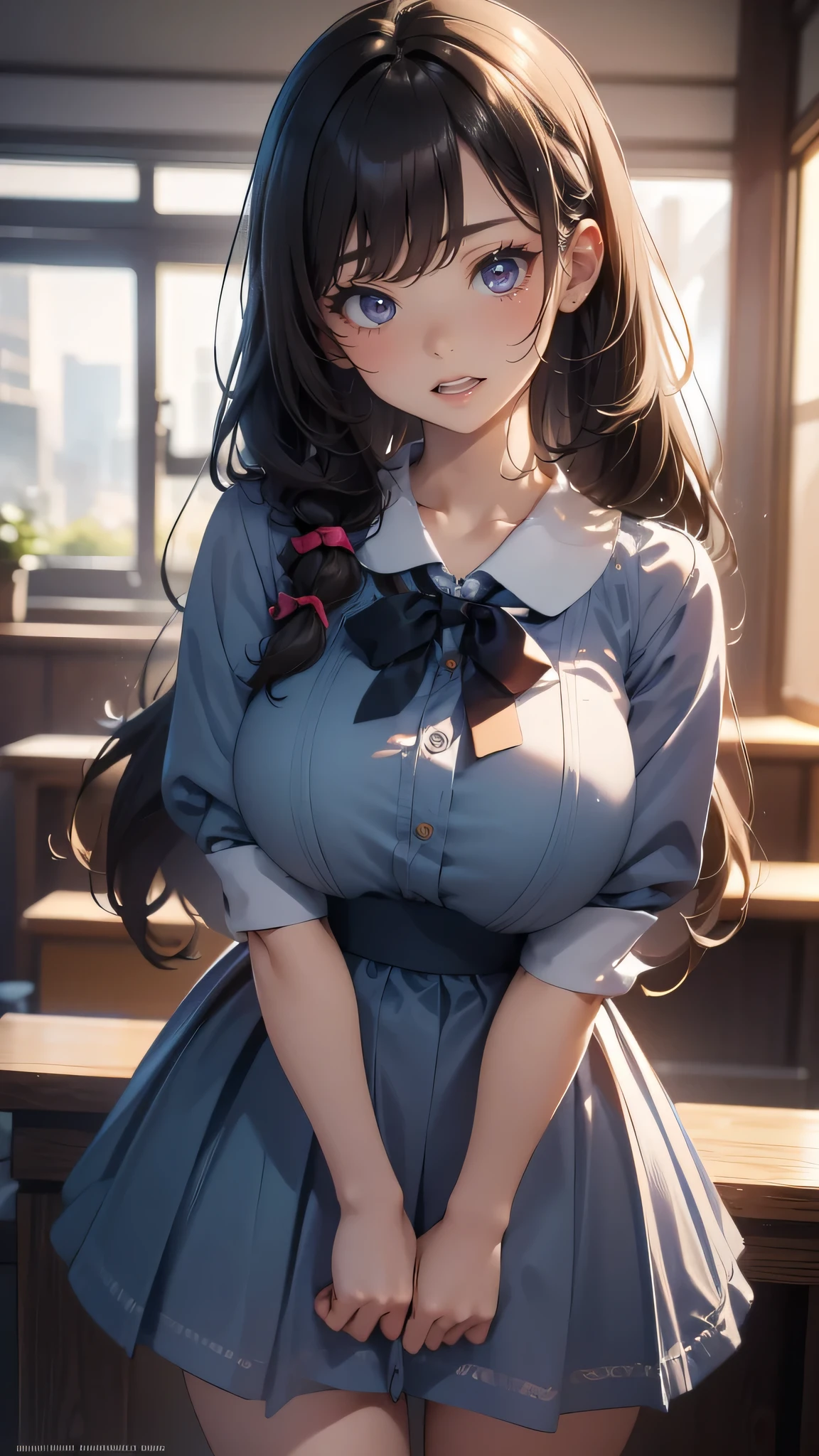 looking at viewer,high school girl,(random cute pose),(Thin type),(large breasts),(random hairstyle),(Highest image quality, (8K), Ultra-realistic, Best Quality, High quality, High Definition, high quality texture, high detailing, Beautiful detailed, fine detailed, extremely details CG, Detailed texture, realistic representation of face, masterpiece, presence)