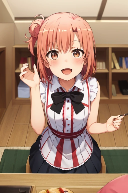 ((highest quality)), ((masterpiece)), (be familiar with), Perfect Face, indoor, Bedroom, Watching the audience,
One woman, Yuigahama Yui,
Open Mouth, Ecstatic expression, blush, smile,
Small breasts, Flat Chest, Young Girl, , , Girl,
Short Hair, Salmon-colored hair, Salmon-colored eyes, Side Pony,
Leg spread,