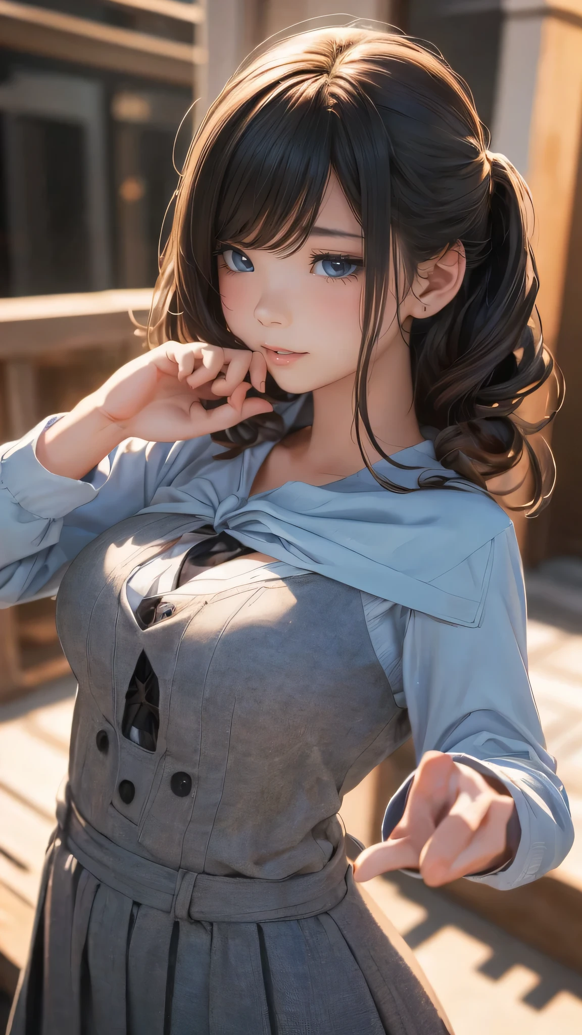 looking at viewer,high school girl,(random pose),(Thin type),(large breasts),(random hairstyle),(Highest image quality, (8K), Ultra-realistic, Best Quality, High quality, High Definition, high quality texture, high detailing, Beautiful detailed, fine detailed, extremely details CG, Detailed texture, realistic representation of face, masterpiece, presence)