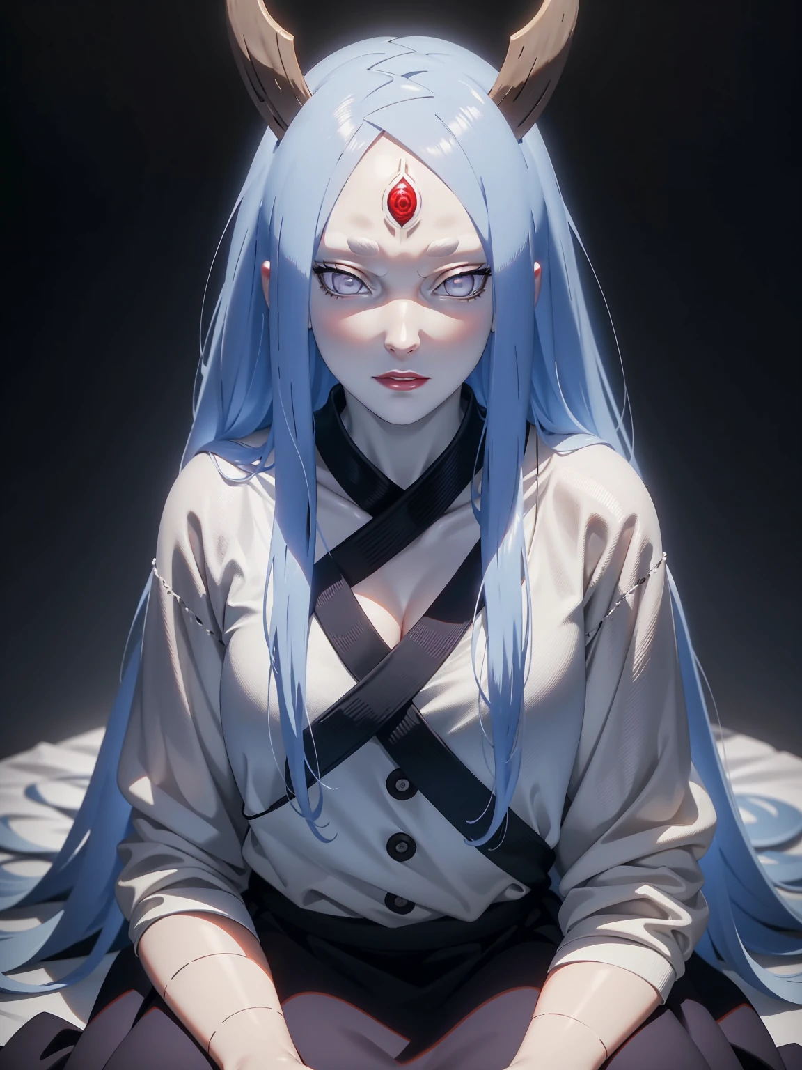 {-erro_de_anatomia:1.0} moonlight, estilo anime, Masterpiece, film movie still，1girl in、It stands、20years、pale-skinned、innocent smiles、(A detailed face)、(Detailed skin)、moisty，The details are complex、Shallow depth of field、[volume fog]、movie lighting、Reflectors、a Canon EOS R5、50mm lens、f / 2.8、shot at 8k resolution、Close-up，3rd eye，sitting, backwards, looking back, horns, red moon