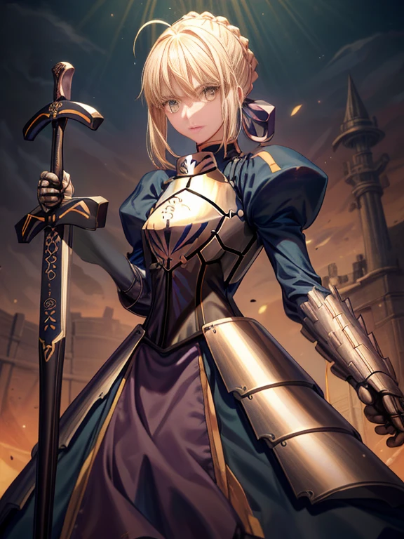 mejor calidad, Obra maestra, phAlterar, phAltoria, 1 chica, Solo, Armas oscuras, vestido de armadura oscura, Espada de la oscuridad, ver al espectador, Armado con un arma oscura, guantes oscuros, Armado con una espada oscura, pelo entre los ojos, vestido negro, chest plate, armadura negra, cerraduras laterales, golpes, Trenza francesa, labio entreabierto, mangas hinchadas, mangas largas, cabello corto,