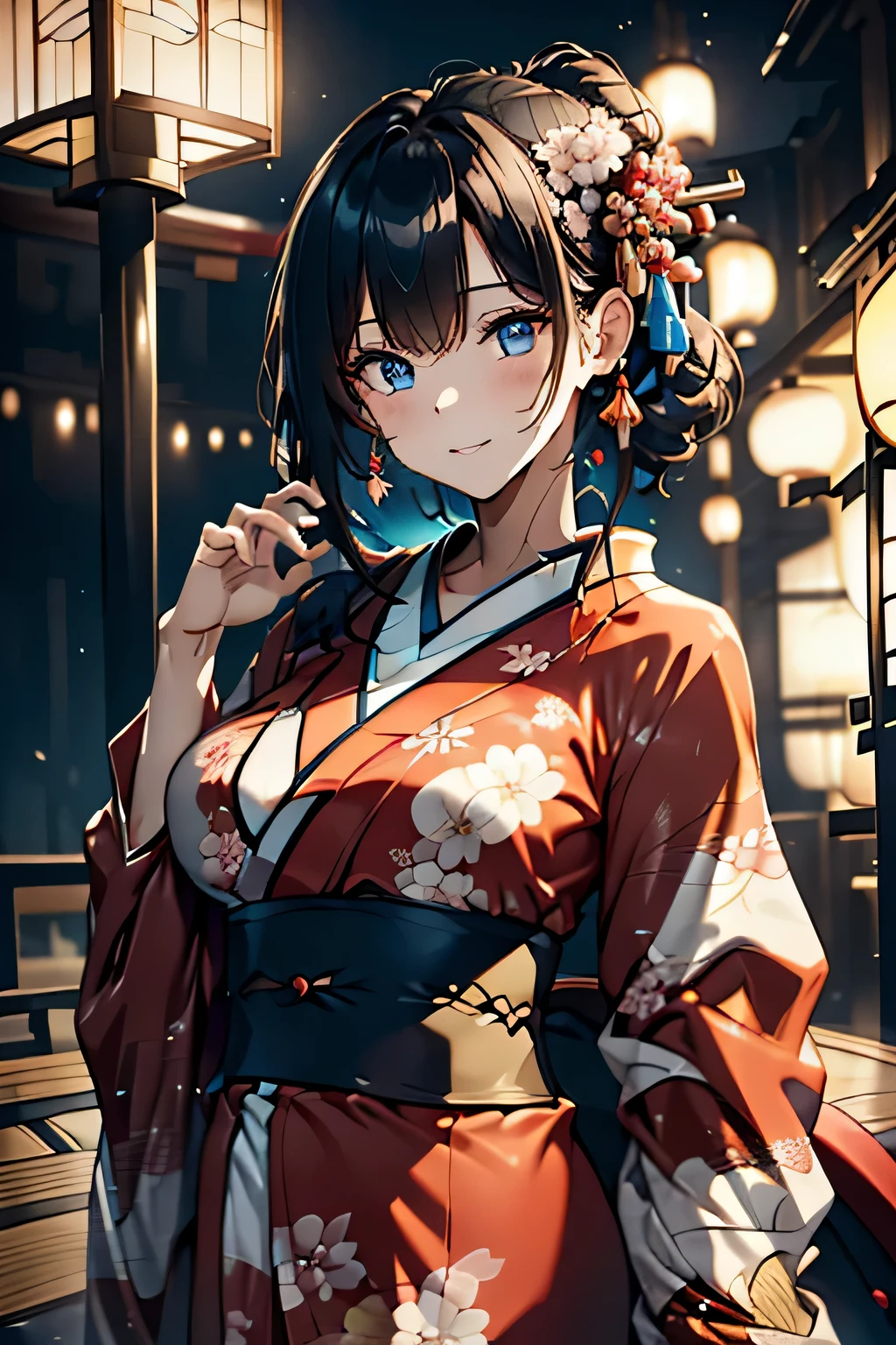 (((Gorgeous courtesan kimono:1.7))),(Beautiful mature woman dressed as an aristocrat&#39;s courtesan),(((A flashy and extravagant courtesan&#39;s costume:1.3))),(Glamorous Jar)(Gorgeous floral hair ornament),Gorgeous floral braided top knot,(Very delicate and beautiful hair,),(((Accentuate larger breasts:1.3))),Fireworks shooting up into the sky against the backdrop of the riverbank at night.、Cute round face,Detailed garment features,Detailed hair features,Detailed facial features,Looking at the camera,(Dynamic Angle),(Dynamic and sexy pose),Cinematic Light,(Ultra-high resolution output images,Written boundary depth,Intricate details,Light and shadow contrast、The subject appears three-dimensional,) ,Single-lens reflex camera, (Realistic:1.3),(8K quality,Anatomically correct facial structure,),(SeaArt 2 Mode:1.3),(Picture Mode Ultra HD,)