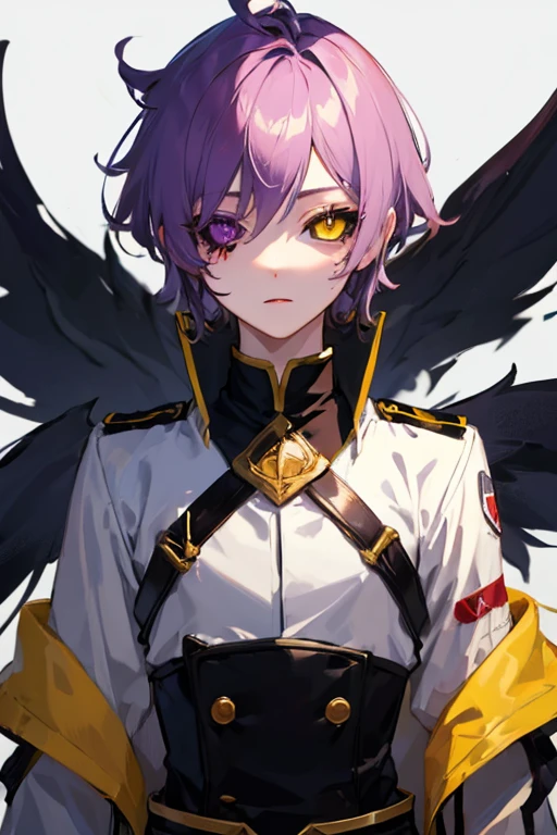 Male 、uniform、Mauve Skin、Purple Hair、、Black conjunctiva、black sclera、Yellow eyes shine