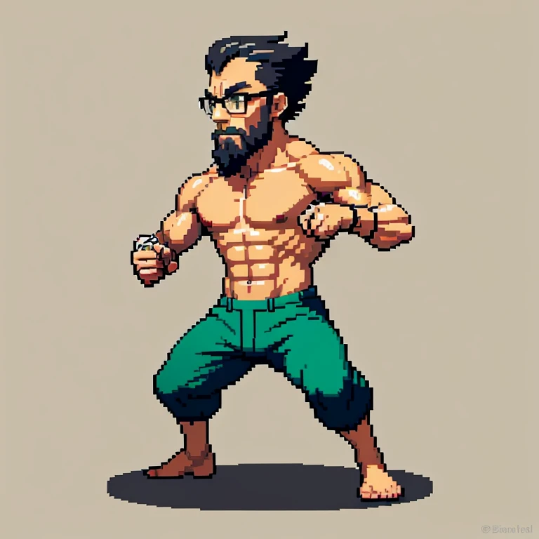 (masterpiece, top quality, best quality), pixel, pixel art, 1man,glasses,punch power,full body