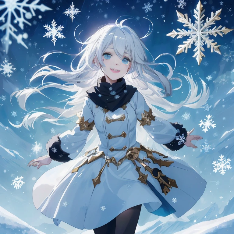 anime girl in a white dress with long white hair and a blue dress, white haired deity, winter concept art, trending on artstation pixiv, detailed key anime art, official artwork, official anime artwork, perfect white haired girl, goddess of winter, heavy winter aesthetics, girl with white hair, white haired, guweiz on pixiv artstation, official art