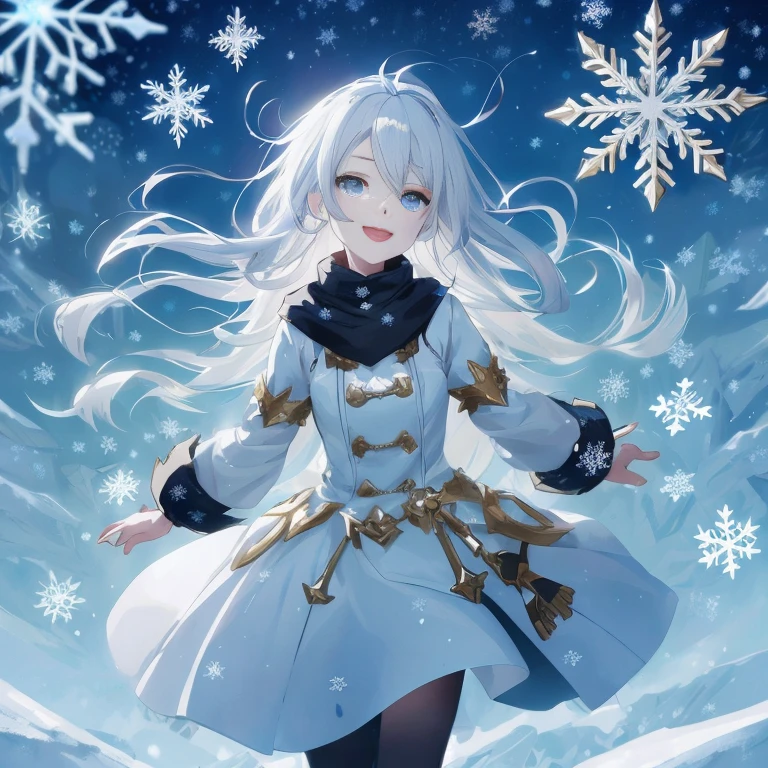 anime girl in a white dress with long white hair and a blue dress, white haired deity, winter concept art, trending on artstation pixiv, detailed key anime art, official artwork, official anime artwork, perfect white haired girl, goddess of winter, heavy winter aesthetics, girl with white hair, white haired, guweiz on pixiv artstation, official art