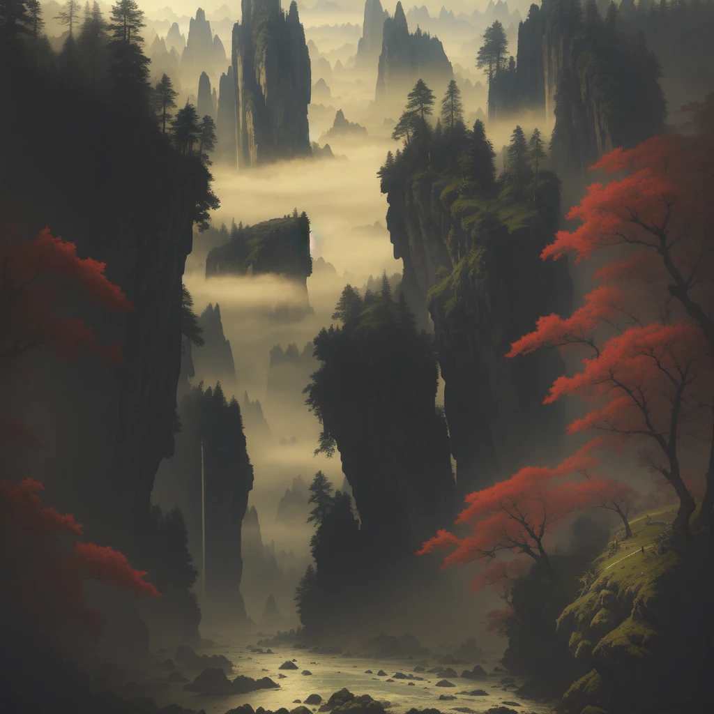 Analog style,ChromaV5,nvinkpunk,(extremely detailed CG unity 8k wallpaper),An image of a majestic river, trees on the sides, tiny waterfall, intense fog in a gorgeous beach ,award winning photography, Chromatic Aberration, Detailed , HDR, Bloom, style by Monet, Pissarro, and Sisley ,trending on ArtStation, trending on CGSociety, art by midjourney