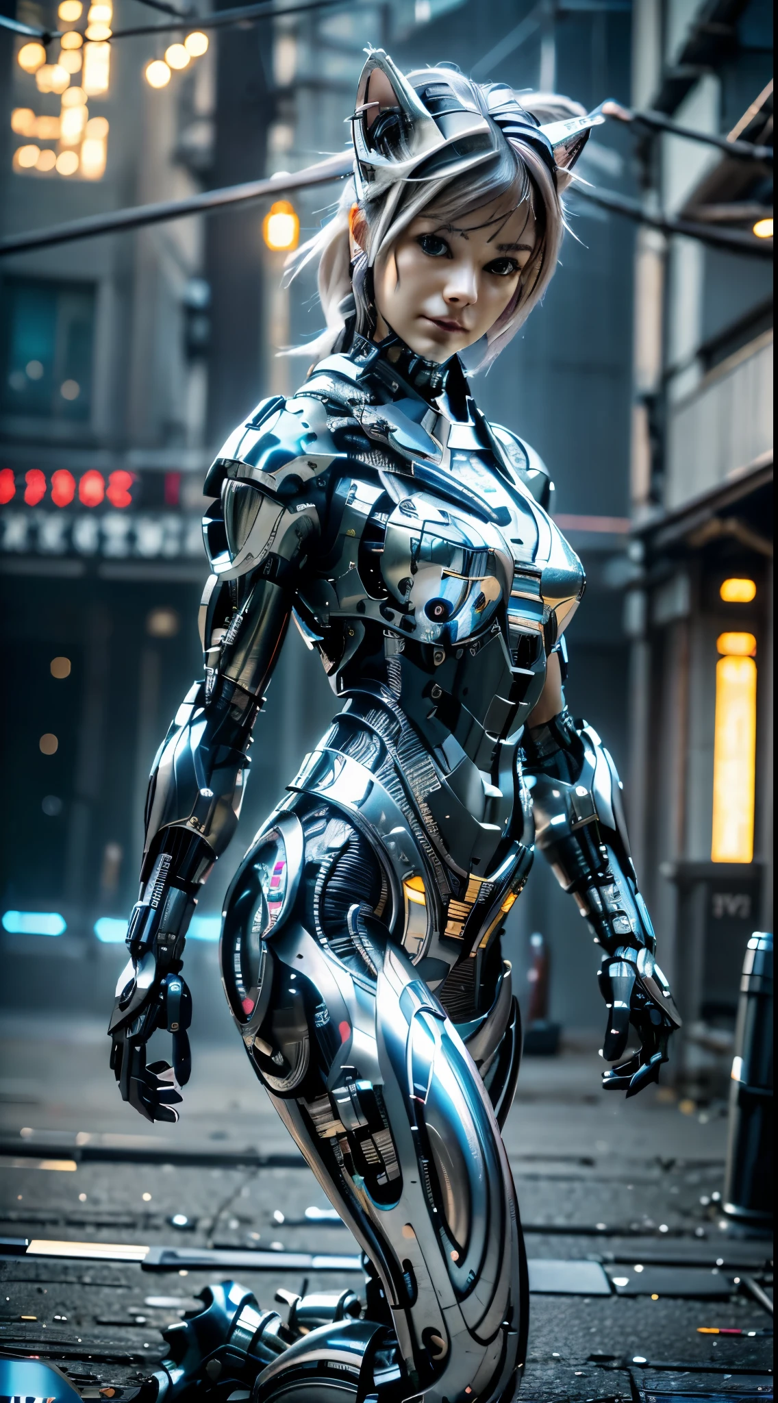 a cute kitten made of metal、(cyborgs:1.1)、([tailed|Details wire]:1.3)、(intricate detailes)、hdr、(intricate detailes、Hyper-detailing:1.2)、Cine Video、Halo Shadow、central ,latex