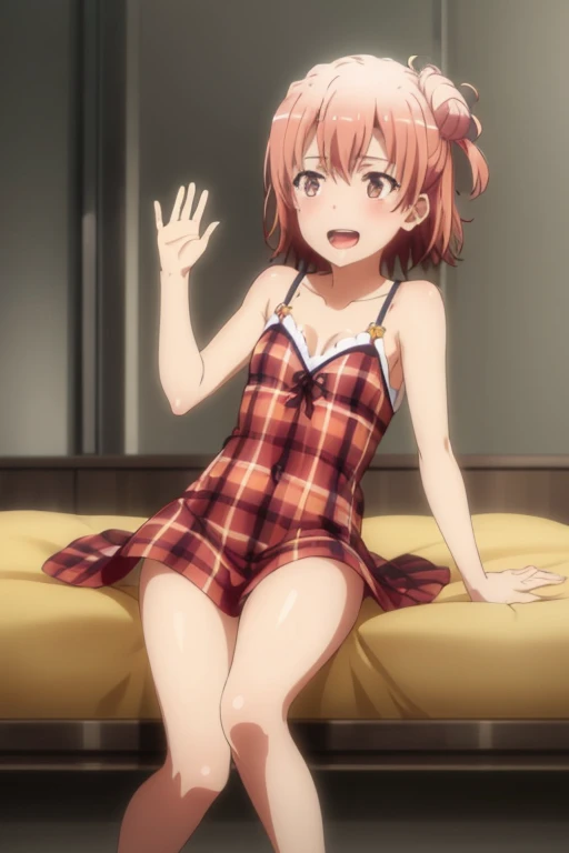 ((highest quality)), ((masterpiece)), (be familiar with), Perfect Face, indoor, Bedroom, Watching the audience,
One woman, Yuigahama Yui,
Open Mouth, Ecstatic expression, blush, smile,
Small breasts, Flat Chest, Young Girl, , , Girl,
Short Hair, Salmon-colored hair, Salmon-colored eyes, Side Pony,
Leg spread,