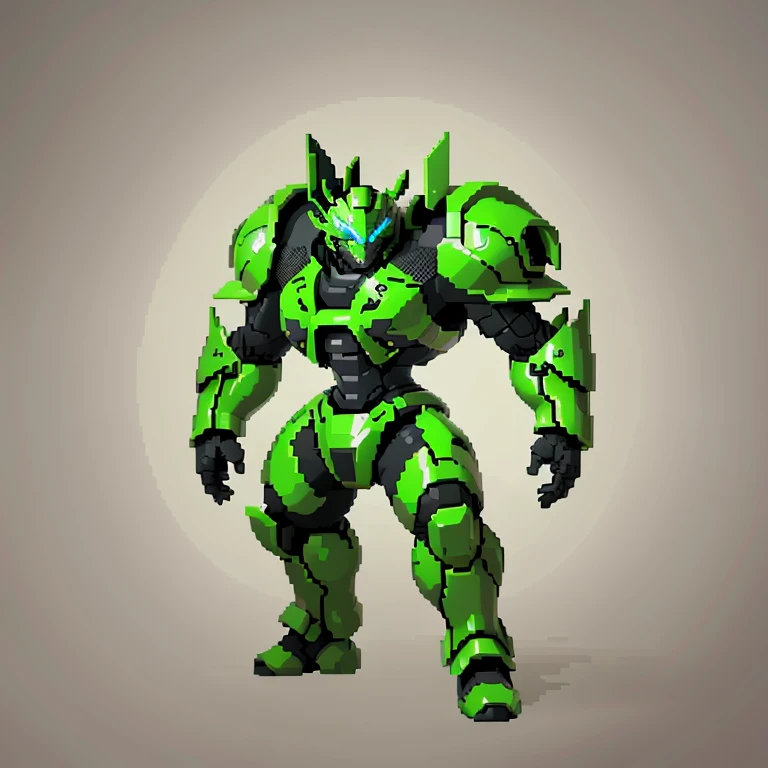 (masterpiece, top quality, best quality), pixel, pixel art,cybernetic green dragon,power armor,punch power,full body