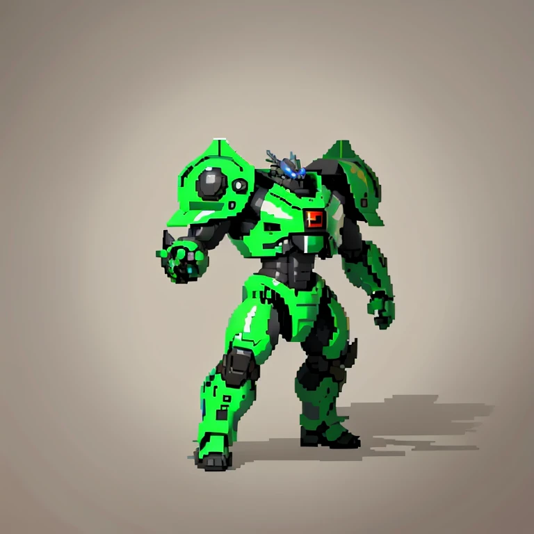(masterpiece, top quality, best quality), pixel, pixel art,cybernetic green dragon,power armor,punch power,full body