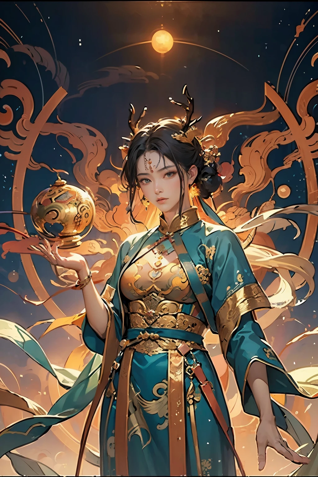 (Masterpiece, Top Quality, Best Quality, Official Art, Beautiful and Aesthetic: 1.2), (Dunhuang Nine-Colored Deer), Extreme Detailed, Rich Colors, Vibrant Hues, Ancient Chinese Mythology, 8K High-Definition Images, Atmospheric Perspective, Accurate Representation,
The intricate pattern of the Dunhuang Nine-Colored Deer unfolds before us, a beautiful and awe-inspiring masterpiece of ancient Chinese art. Each of the nine colors adorns the deer, making it a breathtaking sight to behold.
The antlers of the deer are