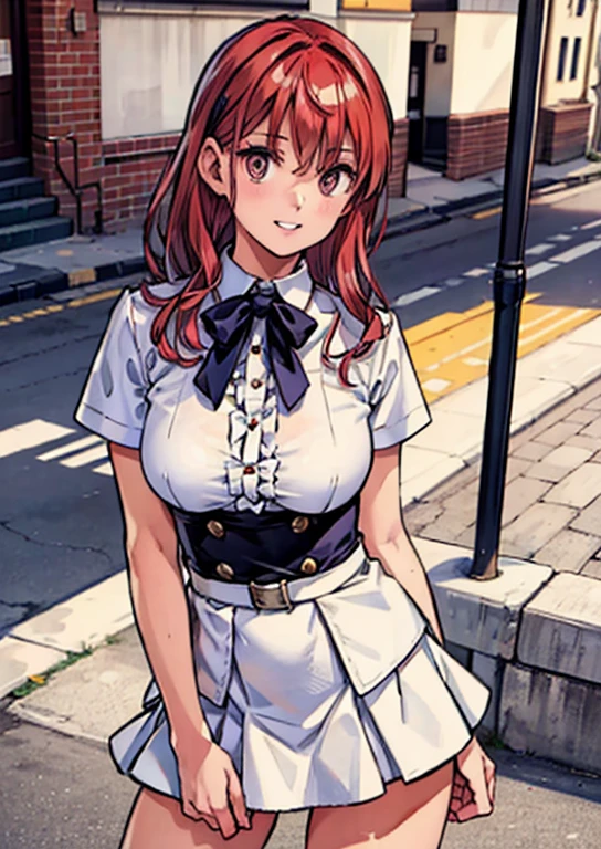(best quality,4k,8k,highres,masterpiece:1.2),ultra-detailed,(realistic,photorealistic,photo-realistic:1.37),beautiful detailed eyes,beautiful detailed lips,extremely detailed eyes and face,long eyelashes,feminine,long wavy hair,(professional,model-like:1.1) pose,(graceful,elegant:nine),wide skirt,red skirt,red and white,midi skirt,smooth flowing skirt,slim waist,long skirt,white and,dark red,skater skirt,wearing skirt,short skirt length,layered skirt,black red white clothes,red and white dress