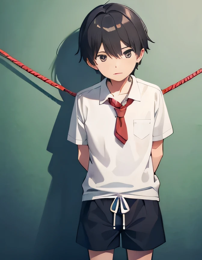 Boys shorts Hands tied behind back Rope punishment