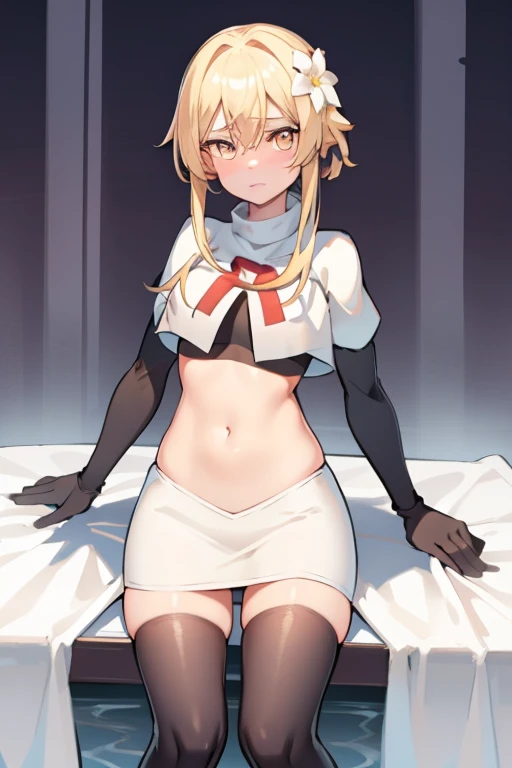 (girl1), (anime), himiko toga, white, wearing a white dress showing the shoulders, with a thin straight skirt, like a dress cloth in the lower straight part, and in the lower part behind another straight cloth, showing the legs, with white stockings, and a sexy dress, look, the size of her breasts, they are size BBB+++, Super busty, and with a big ass