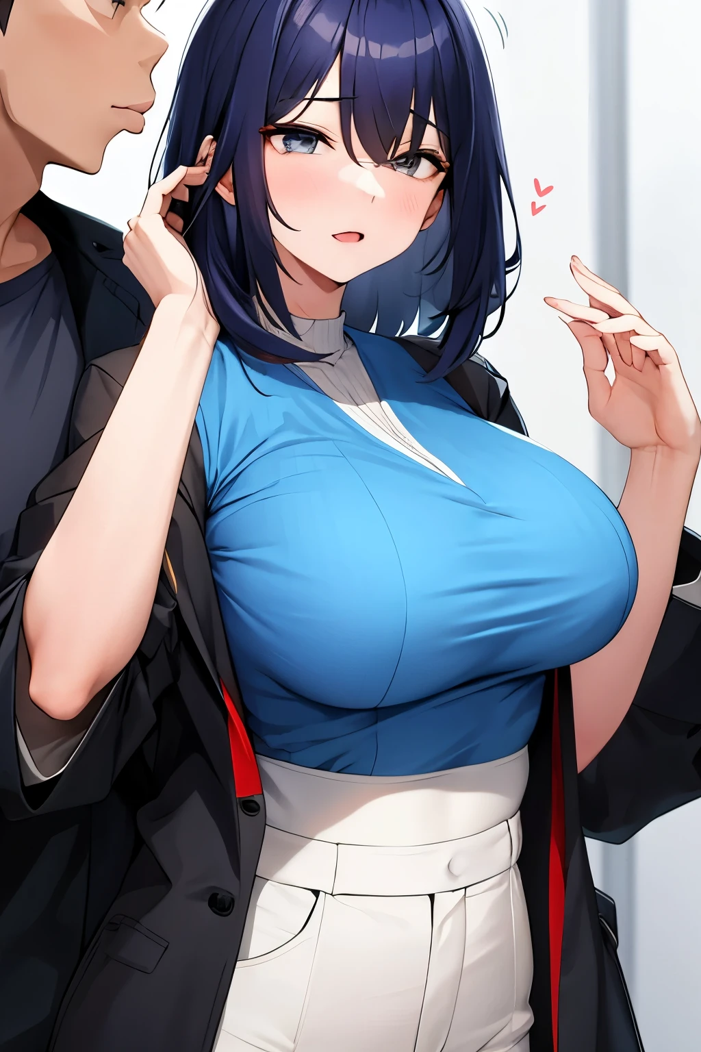 A beautiful adult woman panics as a man touches her breasts over her clothes、Casual wear