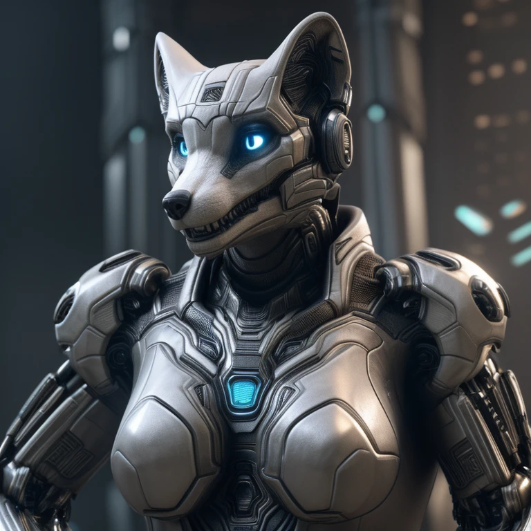 potrait of a cybernetic white fox, power armor.(ultra realistic, highly detailed, octane render, unreal engine)