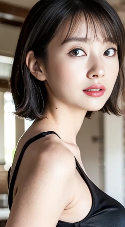 Very detailedな CG Unity 8k 壁紙, highest quality, Very detailed, Tabletop, Realistic, photo-Realistic, Very detailedなかわいい女の子, Age 25, ,, whole body, ,Big Breasts,black eye,Rubber Dress