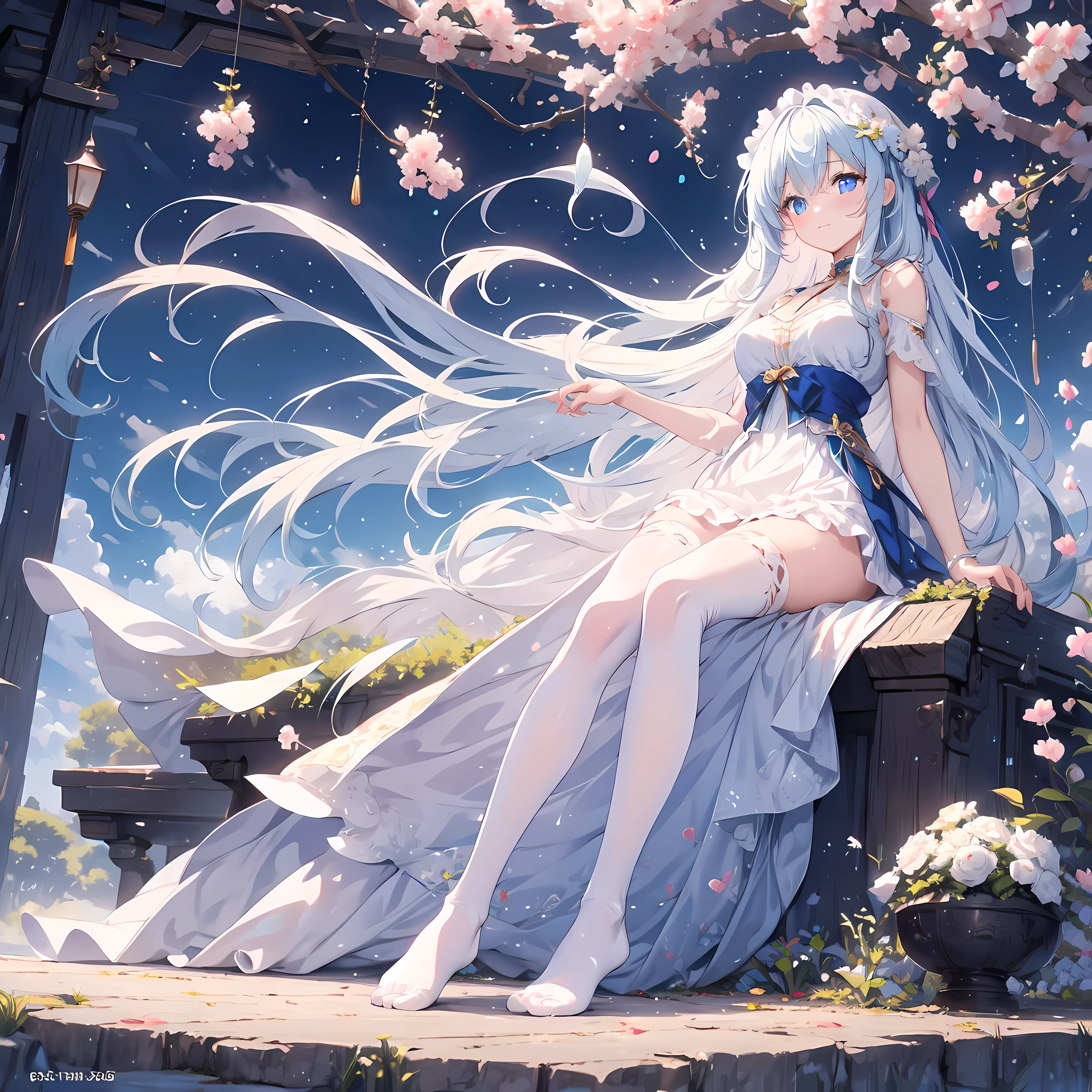 anime girl with long white hair and blue eyes standing in front of a tree, anime art wallpaper 4k, anime art wallpaper 4 k, anime art wallpaper 8 k, anime style 4 k, anime wallpaper 4k, anime wallpaper 4 k, beautiful anime portrait, cute anime waifu in a nice dress, beautiful anime girl, beautiful anime art style, 4k anime wallpaper