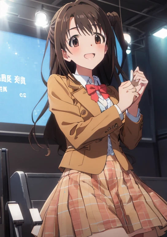 shimamura uzuki  (Idol Master), (highest quality, 8k, masterpiece, Very detailed:1.2), (Lens flare, Particles of light, Shine), Big Breasts, smile, Open your mouth, masterpiece, highest quality, Very detailed, High resolution, Very detailedなCG, , Red bow tie, blazer, Brown jacket, Long sleeve, Checked skirt, Red Skirt , Embarrassing:1.1), (blush:1.2), (orgasm:1.2), Open your mouth, (shout:1.1), (Moving lines:1.1), masterpiece, highest quality, Very detailed, High resolution, Very detailedなCG, Official Art