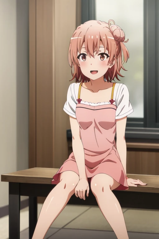 ((highest quality)), ((masterpiece)), (be familiar with), Perfect Face, indoor, Bedroom, Watching the audience,
One woman, Yuigahama Yui,
Open Mouth, Ecstatic expression, blush, smile,
Small breasts, Flat Chest, Young Girl, , , Girl,
Short Hair, Salmon-colored hair, Salmon-colored eyes, Side Pony,
Leg spread,