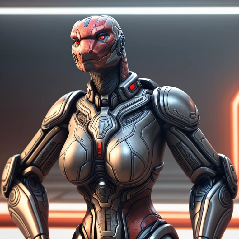 potrait of a cybernetic red snake, power armor.(ultra realistic, highly detailed, octane render, unreal engine)