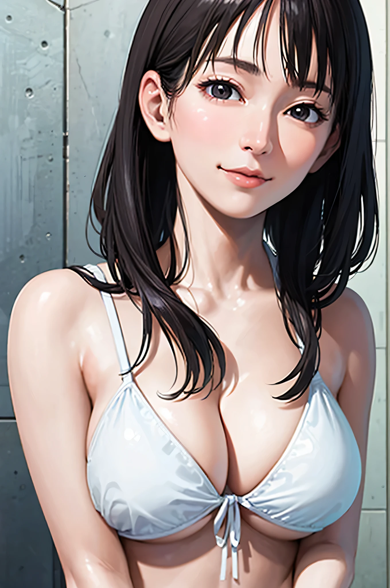 (8K, Raw photo, highest quality, masterpiece:1.2), Super detailed, super resolution, (realistic, realistic Photo:1.37), portrait, High-definition RAW color photos, professional photos, Very detailed and beautiful new, very detailed, 8K wallpaper, Incredibly detailed, huge file size, official art, highly detailed CG unity 8K wallpaper, very detailed美New女の子, very detailed顔, very detailed目, very detailed肌, very detailed指, very detailed鼻, very detailed detailed mouth , perfect anatomy, Very detailed background, very detailed服, 1 girl, (20:1.2), 20th generation, cute girl, realistic body, , Fair skin, glowing skin , Because I'm slender, handsome body, (huge breasts), black hair, long hair, (dull bangs:1.2), smile, cute, like々New, cute face, realistic face, delicate eyes, droopy eyes, (erotic, bikini, triangle bikini, string bikini,), (High leg, T-back), cowboy shot, facing the front, standing posture, Opposition, dynamic lighting, cowboy shot,short hair,