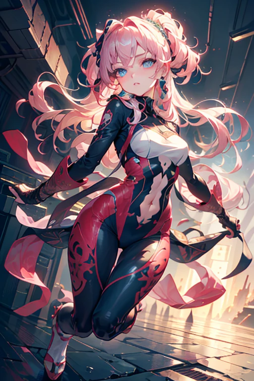 pink mullet hairstyle, Beautiful eyes with fine symmetry, (Intricate details:1.2), (Highly detailed face and eyes:1.2), machinery idol suit, dynamic pose, 1 girl, anime, 2D, Science fiction, full body, (Highly detailed), (high resolution), (Best quality), (masterpiece)