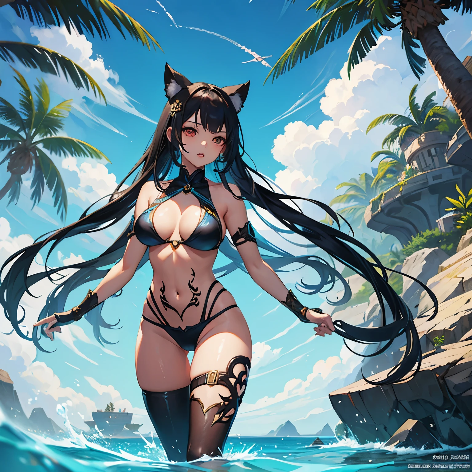 Girl in bikini or body paint cosplay from blade and soul game